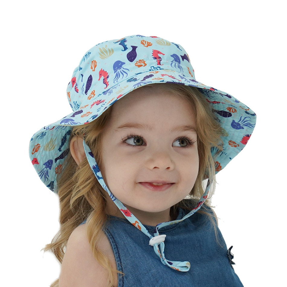 Summer Baby Sun Hat Boys Cap Children Panama Unisex Beach Girls Bucket Hats Cartoon Infant Caps UV Protection